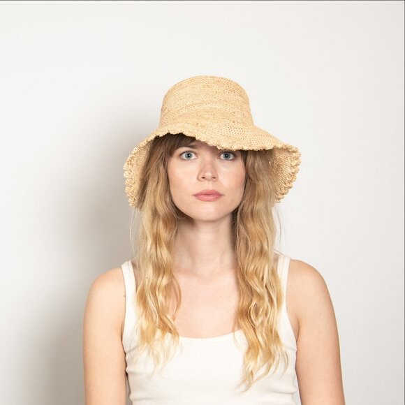Wyeth Lacey Raffia Bucket Hat in Natural
